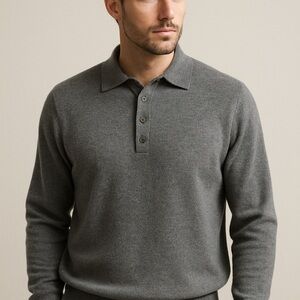 Embassy Row Two-Ply Cashmere Men's Polo Sweater – Gray – Luxury Soft‎ Knit